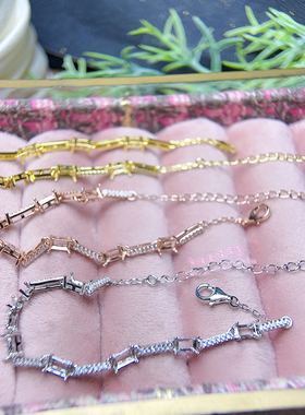 925银手链空托 长方形 3*5MM 女款银手链托镶嵌宝石银托