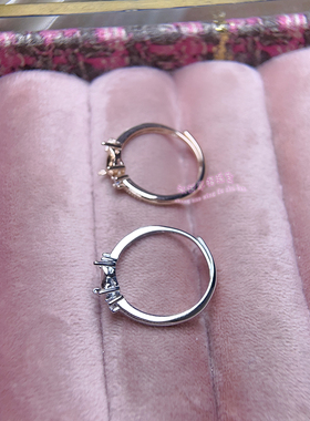 925银戒指空托 心形5MM6MM7MM8MM10MM 女款镶嵌宝石银戒托