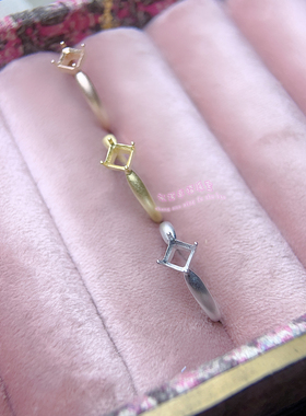 925银戒指空托 方形5MM 镶嵌宝石女款开口银戒托