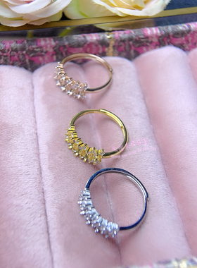 925银戒指空托 椭圆形 3*4MM 镶嵌宝石女款开口排戒银戒托