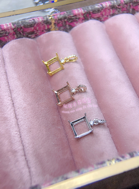 925银吊坠空托 方形8MM 女款镶嵌宝石银托项坠空托项链银托