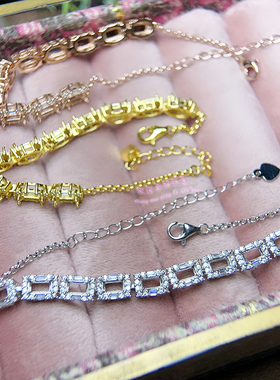 925银手链空托 长方形3*5MM 女款银手链托镶嵌宝石银托