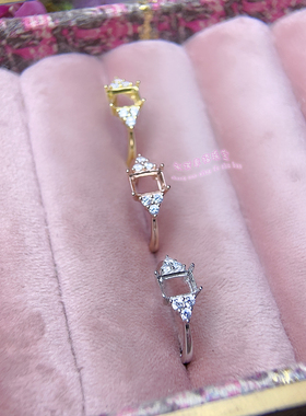 925银戒指空托 长方形4*6MM-10*14MM 女款镶嵌宝石开口银戒托