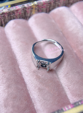 925银男款戒指空托 圆形5 6 8 9MM 镶嵌宝石男士银戒托