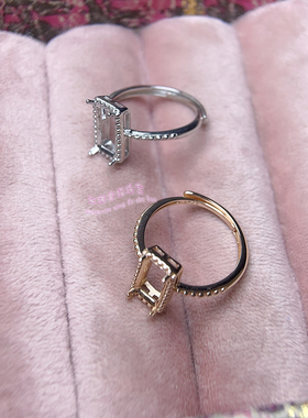 925银戒指空托 长方形4*8 5*10 6*12 7*14MM 镶嵌用女款银戒托