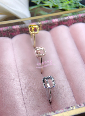 925银戒指空托 枕形 6 8 MM 阿斯切工八角方形 开口银戒托