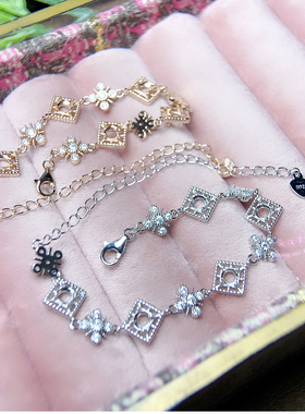 925银手链空托 圆形4MM 女款银手链托镶嵌宝石银托