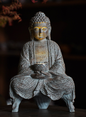 新中式禅意佛像摆件太阳能茶室