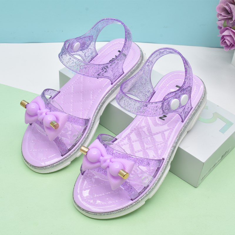 女孩塑料凉鞋夏季水晶果冻女童沙滩防滑公主花朵儿童凉鞋鱼嘴学生 - 图1
