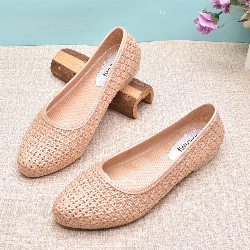 2024夏季女时尚尖头女平底凉鞋镂空洞洞防滑塑料防水浅口休闲女鞋,淘宝优惠券,粉丝福利购,淘宝优惠卷