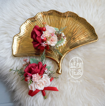  Red Department Sheng Yen Original Chinese Festive Emulation Bride Groom Brooch Brooding Pearl Wrist Flower Wedding