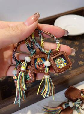 手绘擦擦唐卡手工皮壳扎基拉姆文玩挂件五彩绳流苏绳百搭小众