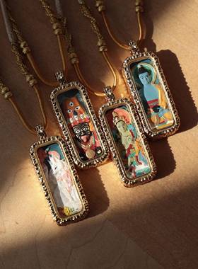 纯铜扎基拉姆黄财神吊坠凤九绿渡母蓝药师挂件文玩原创项链毛衣链