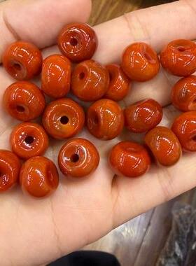 南红色玛瑙老型珠子扣子墩子散珠桶珠配饰diy手链项链佛珠文玩