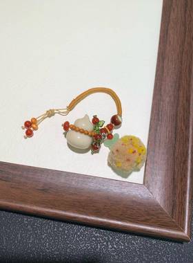 原创纯手工编织象牙果葫芦包挂钥匙搭配红玛瑙南红东陵玉配饰文玩