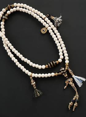 原创设计牛骨锤纹珠搭配天珠纯铜配饰佛珠手串文玩饰品手链手持