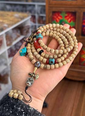 老籽星月菩提配南红玛瑙——路路通玛瑙—铜绒刀财神天珠镶嵌