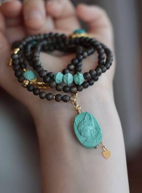 原创白奇楠沉香多圈手链项链两用款搭配菱镁矿百香籽瓜珠法老猫牌