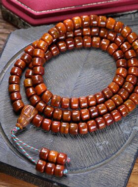 藏传民族风款风化牦牛骨珠108颗桶珠多圈素珠脖挂毛衣链老料佛珠