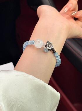 【雾海花】天然蓝晶石雪花幽灵水晶手串降真香太阳花配饰休闲手饰