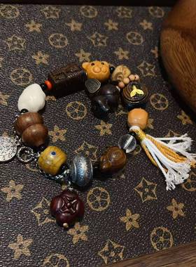 原创沉香多宝单圈手炼搭配坨骨阿呆白水晶坨骨云朵山西手工錾银