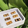 Square earring material! Natural tiger eye stone bare stone lightning pattern 10mm inlaid earrings earrings (only loose stone)