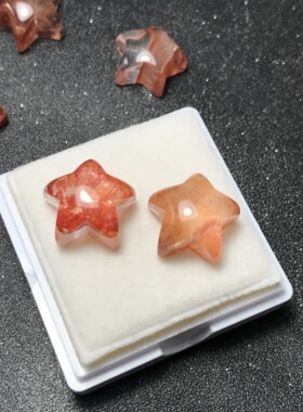 星星!天然红胶花五角星平底蛋面裸石（无孔）镶嵌绕线吊坠手链DIY