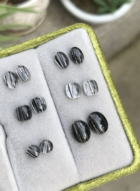 耳钉料！天然黑发晶椭圆形/方形