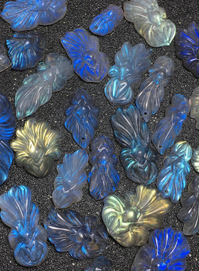 拉长石灰月光天然九尾狐吊坠裸石