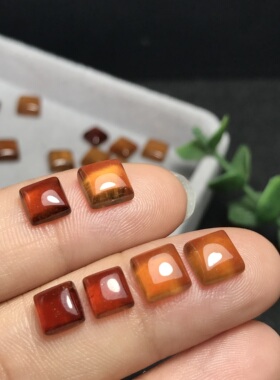 小方糖！天然石榴石橙红/芬达色小方平底戒面镶嵌戒指吊坠耳钉