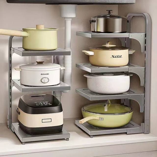 Kitchen storage rack pot rack new multi-layer adjustable sink cabinet corners and narrow storage