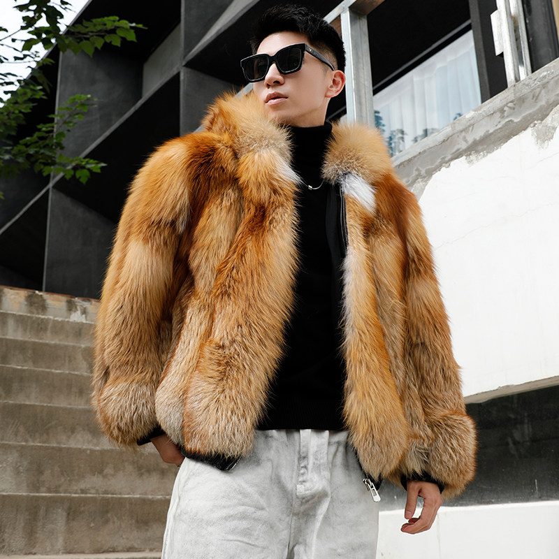 红狐整皮狐狸毛皮草外套男连帽休闲2025新款皮毛一体男夹克年轻款,淘宝优惠券,粉丝福利购,淘宝优惠卷