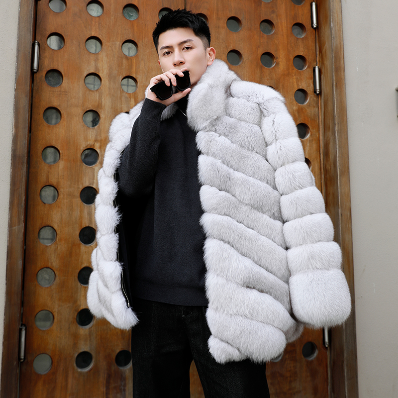 原生态进口狐狸毛皮草外套男2025新款真皮毛一体毛毛大衣加厚保暖 - 图1