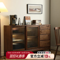 Nordic Solid Wood Dining Side Cabinet Black Walnuts Wood Tea Water Cabinet Modern Minima Containing Lockers Display Cabinet Wine Cabinet Restaurant