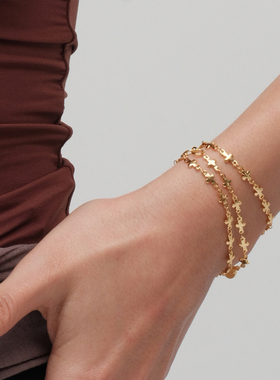 【CnHnOn脂肪商店】自线定制胖圆十字架闪光星星链时髦叠搭手链