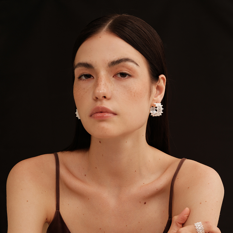 【CnHnOn脂肪商店】蕾丝镂空刺绣花纹雕刻法式精致耳圈耳环 - 图2