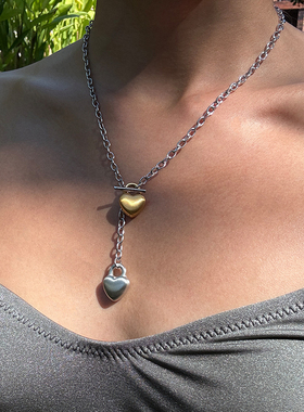 【CnHnOn脂肪商店】小众个性酷拉丝金银爱心层次吊坠链条项链