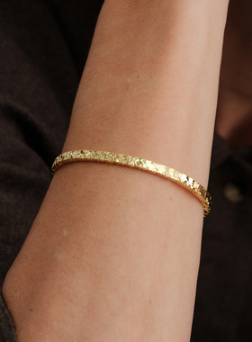 【CnHnOn脂肪商店】s925纯银实心闪片叠加波光鳞片纹理复古手镯