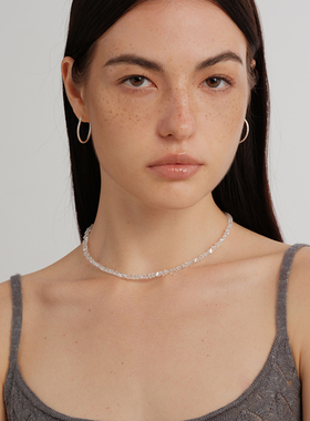 【CnHnOn脂肪商店】清新晶莹透感水晶碎石手工串珠简约项圈项链