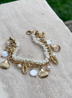 【CnHnOn脂肪商店】沙滩度假贝壳海螺珍珠吊坠麦穗串珠时髦手链