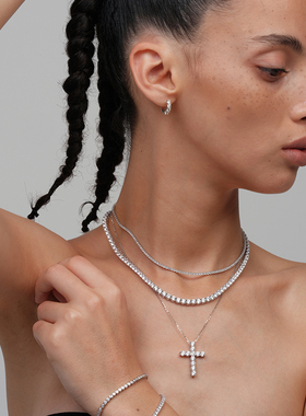 【CnHnOn脂肪商店】s925纯银3a活彩锆石镶钻欧美时髦十字架项链