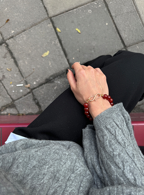 【CnHnOn 脂肪商店】s925银 圣诞新年氛围感天然红玛瑙串珠手链