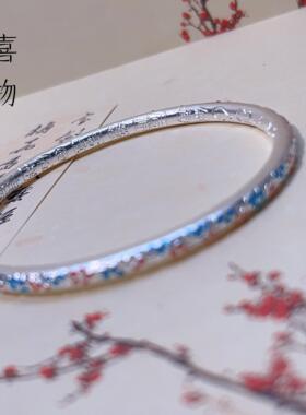 足银9999花间珐琅蝴蝶手镯