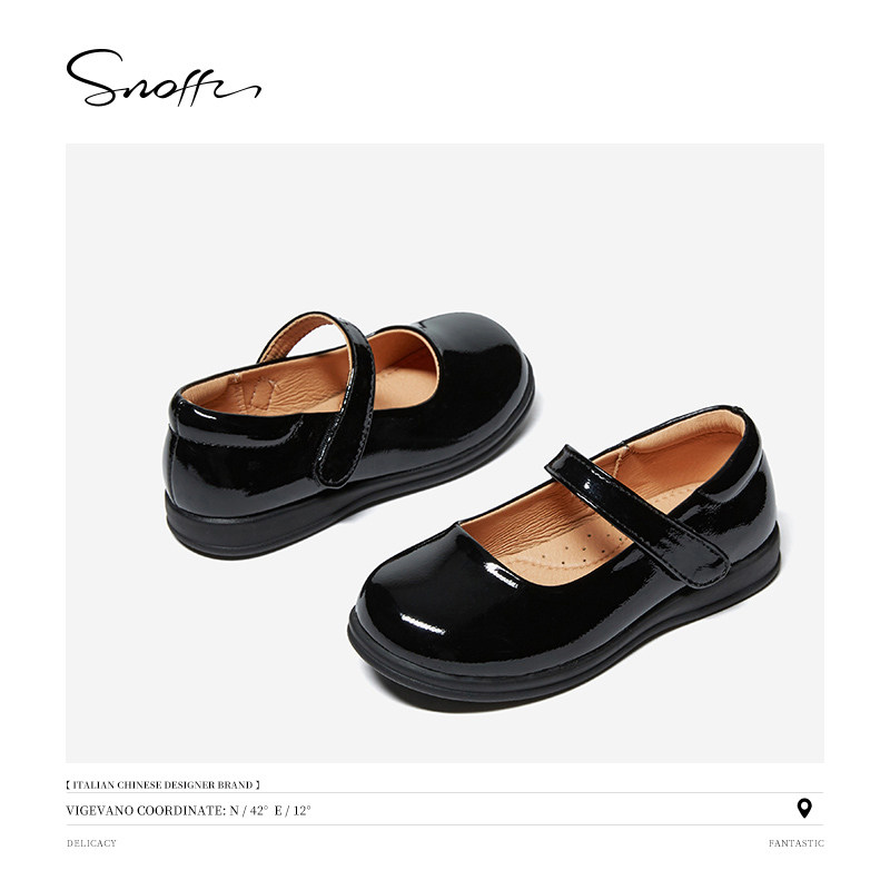 snoffy斯纳菲女童春秋新款黑色皮鞋 斯纳菲童鞋演出小黑鞋