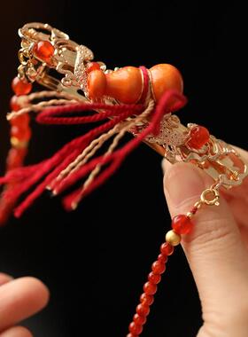新年头饰红色新中式古典葫芦弹簧夹发夹女后脑勺旗袍发饰半扎发女