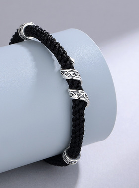 S925纯银复古做旧编织手绳手链