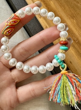 施华洛贝珠8毫米老琉璃桶珠diy配件手工编织手绳项链文玩佛珠手串