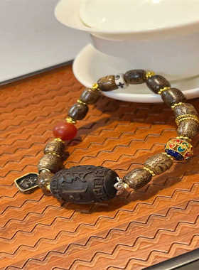 沉香六字真言木质手链绿奇楠