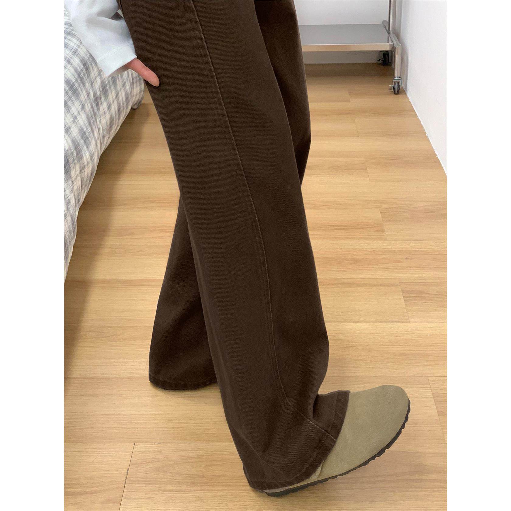 咖色阔腿牛仔裤女秋季新款胖妹妹梨型身材mm高腰宽松显瘦弯刀裤子,淘宝优惠券,粉丝福利购,淘宝优惠卷