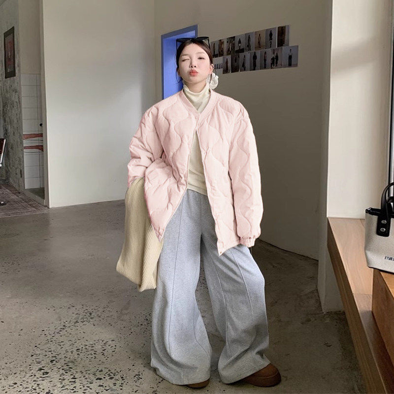 淡淡紫菱格羽绒棉服女装粉色冬季新款宽松短款棉袄小个子棉衣外套,淘宝优惠券,粉丝福利购,淘宝优惠卷